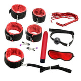 Maxbell 8pcs Couples Adult Toys Plush Handcuffs Strap Whip Rope Bandage Set Red