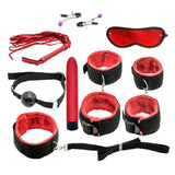 Maxbell 8pcs Couples Adult Toys Plush Handcuffs Strap Whip Rope Bandage Set Red