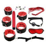 Maxbell 8pcs Couples Adult Toys Plush Handcuffs Strap Whip Rope Bandage Set Red