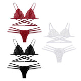 Maxbell Womens 2 Piece Lace Hollow Perspective Bikini Swimsuit Beach Swimwear Set Black S