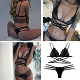 Maxbell Womens 2 Piece Lace Hollow Perspective Bikini Swimsuit Beach Swimwear Set Black M