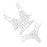 Maxbell Womens 2 Piece Lace Hollow Perspective Bikini Swimsuit Beach Swimwear Set White L