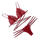 Maxbell Womens 2 Piece Lace Hollow Perspective Bikini Swimsuit Beach Swimwear Set Red M