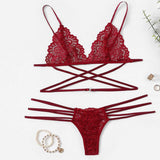 Maxbell Womens 2 Piece Lace Hollow Perspective Bikini Swimsuit Beach Swimwear Set Red M