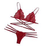 Maxbell Womens 2 Piece Lace Hollow Perspective Bikini Swimsuit Beach Swimwear Set Red L