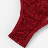 Maxbell Womens 2 Piece Lace Hollow Perspective Bikini Swimsuit Beach Swimwear Set Red L