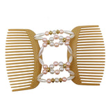 Maxbell Womens Beaded Pearls Magic Elastic Hair Clips Stretchy Double Hair Combs