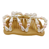 Women Lady Beaded Pearls Magic Elastic Hair Clips Stretchy Double Hair Combs