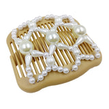 Womens Beads Pearls Magic Elastic Hair Clips Stretchy Double Hair Combs