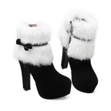 Max Women Platform Faux Suede Ankle Boots Round Toe High Heels Zipper Booties 34