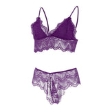 Maxbell Women Sexy Lace Bra Panty Thong Lingerie Set Sleepwear Purple XXL