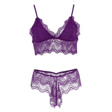 Maxbell Women Sexy Lace Bra Panty Thong Lingerie Set Sleepwear Purple XXL