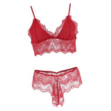 Maxbell Women Sexy Lace Bra Panty Thong Lingerie Set Sleepwear Wine Red XXL