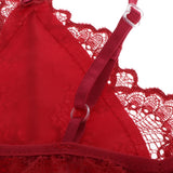 Maxbell Women Sexy Lace Bra Panty Thong Lingerie Set Sleepwear Wine Red XXL