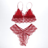 Maxbell Women Sexy Lace Bra Panty Thong Lingerie Set Sleepwear Wine Red XXL