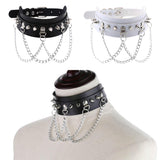 Maxbell Gothic Pu Leather Choker Women Spike Metal Chain Necklace Punk Jewelry White