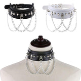 Maxbell Gothic Pu Leather Choker Women Spike Metal Chain Necklace Punk Jewelry White