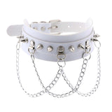 Maxbell Gothic Pu Leather Choker Women Spike Metal Chain Necklace Punk Jewelry White