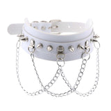 Maxbell Gothic Pu Leather Choker Women Spike Metal Chain Necklace Punk Jewelry White