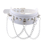 Maxbell Gothic Pu Leather Choker Women Spike Metal Chain Necklace Punk Jewelry White