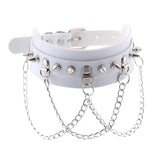 Maxbell Gothic Pu Leather Choker Women Spike Metal Chain Necklace Punk Jewelry White