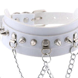 Maxbell Gothic Pu Leather Choker Women Spike Metal Chain Necklace Punk Jewelry White