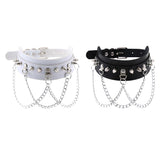 Maxbell Gothic Pu Leather Choker Women Spike Metal Chain Necklace Punk Jewelry White