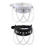 Maxbell Gothic Pu Leather Choker Women Spike Metal Chain Necklace Punk Jewelry White