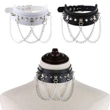 Maxbell Gothic Pu Leather Choker Women Spike Metal Chain Necklace Punk Jewelry White