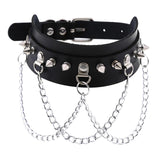 Maxbell Gothic Pu Leather Choker Women Spike Metal Chain Necklace Punk Jewelry Black