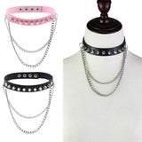 Maxbell Womens Mens Punk Gothic Collar Choker PU Leather Spike Rivet Necklace Pink