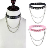 Maxbell Womens Mens Punk Gothic Collar Choker PU Leather Spike Rivet Necklace Pink