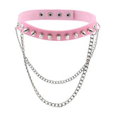 Maxbell Womens Mens Punk Gothic Collar Choker PU Leather Spike Rivet Necklace Pink