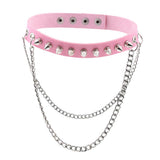 Maxbell Womens Mens Punk Gothic Collar Choker PU Leather Spike Rivet Necklace Pink