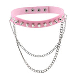 Maxbell Womens Mens Punk Gothic Collar Choker PU Leather Spike Rivet Necklace Pink