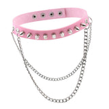 Maxbell Womens Mens Punk Gothic Collar Choker PU Leather Spike Rivet Necklace Pink