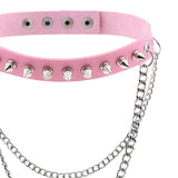 Maxbell Womens Mens Punk Gothic Collar Choker PU Leather Spike Rivet Necklace Pink