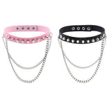 Maxbell Womens Mens Punk Gothic Collar Choker PU Leather Spike Rivet Necklace Pink