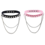 Maxbell Womens Mens Punk Gothic Collar Choker PU Leather Spike Rivet Necklace Pink
