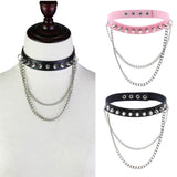 Maxbell Womens Mens Punk Gothic Collar Choker PU Leather Spike Rivet Necklace Pink