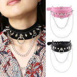 Maxbell Women Mens Punk Gothic Collar Choker PU Leather Spike Rivet Necklace Pink