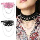 Maxbell Women Mens Punk Gothic Collar Choker PU Leather Spike Rivet Necklace Pink