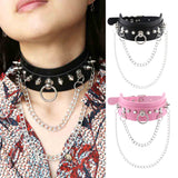 Maxbell Women Mens Punk Gothic Collar Choker PU Leather Spike Rivet Necklace Pink