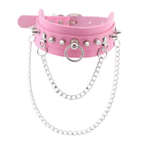 Maxbell Women Mens Punk Gothic Collar Choker PU Leather Spike Rivet Necklace Pink