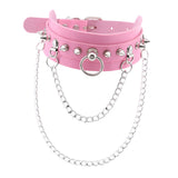 Maxbell Women Mens Punk Gothic Collar Choker PU Leather Spike Rivet Necklace Pink