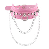 Maxbell Women Mens Punk Gothic Collar Choker PU Leather Spike Rivet Necklace Pink