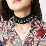 Maxbell Women Mens Punk Gothic Collar Choker PU Leather Spike Rivet Necklace Pink