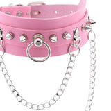 Maxbell Women Mens Punk Gothic Collar Choker PU Leather Spike Rivet Necklace Pink
