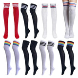 Lady Stripes Over Knee High Stockings Cosplay Long Party Socks Leg Warmer Black with White Stripe