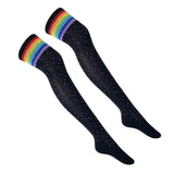 Maxbell Lady Stripes Over Knee High Stockings Cosplay Long Party Socks Leg Warmer Black with Colorful Stripe